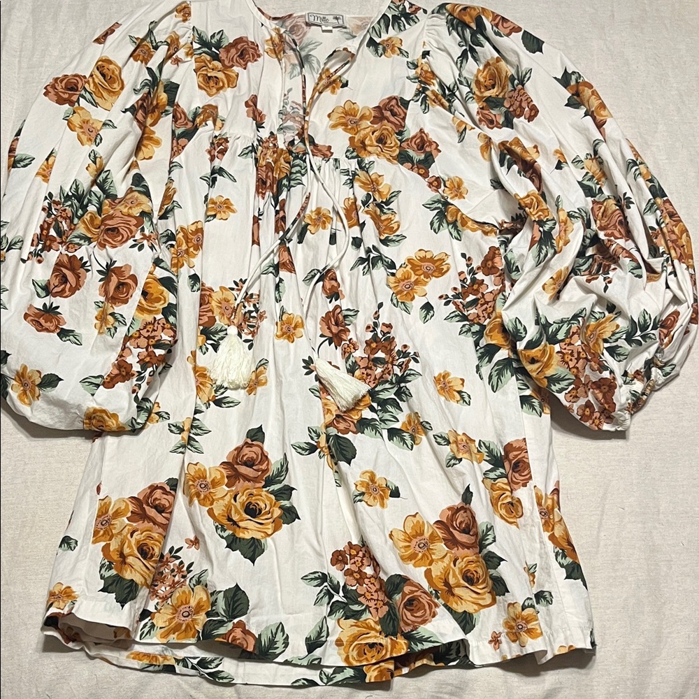 Floral Mini Dress - White and Orange
